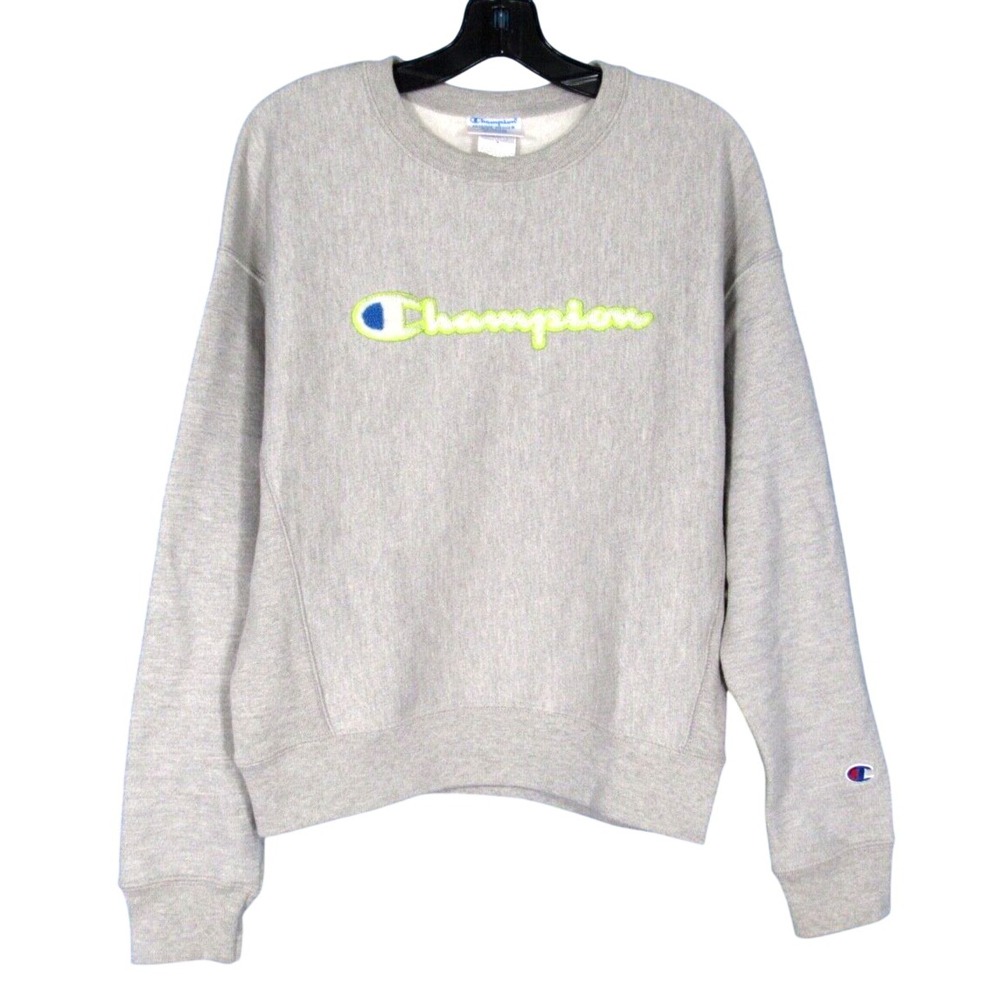 CHAMPION LIFE Reverse Weave CREW SWEATSHIRT TOP Chenille Script Logo OVERSIZE M